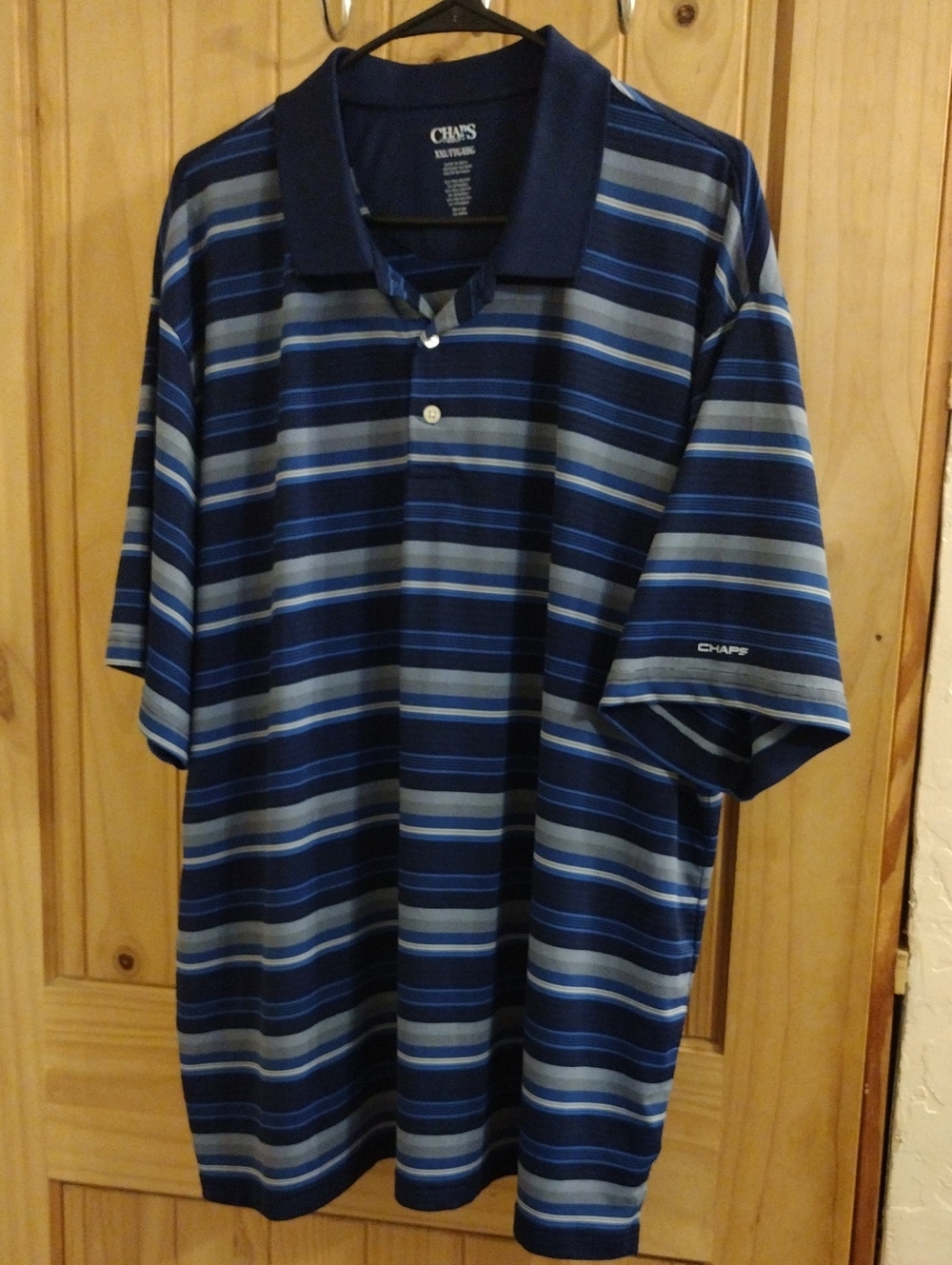 Chaps Men's Navy and Light Gray Striped Polo